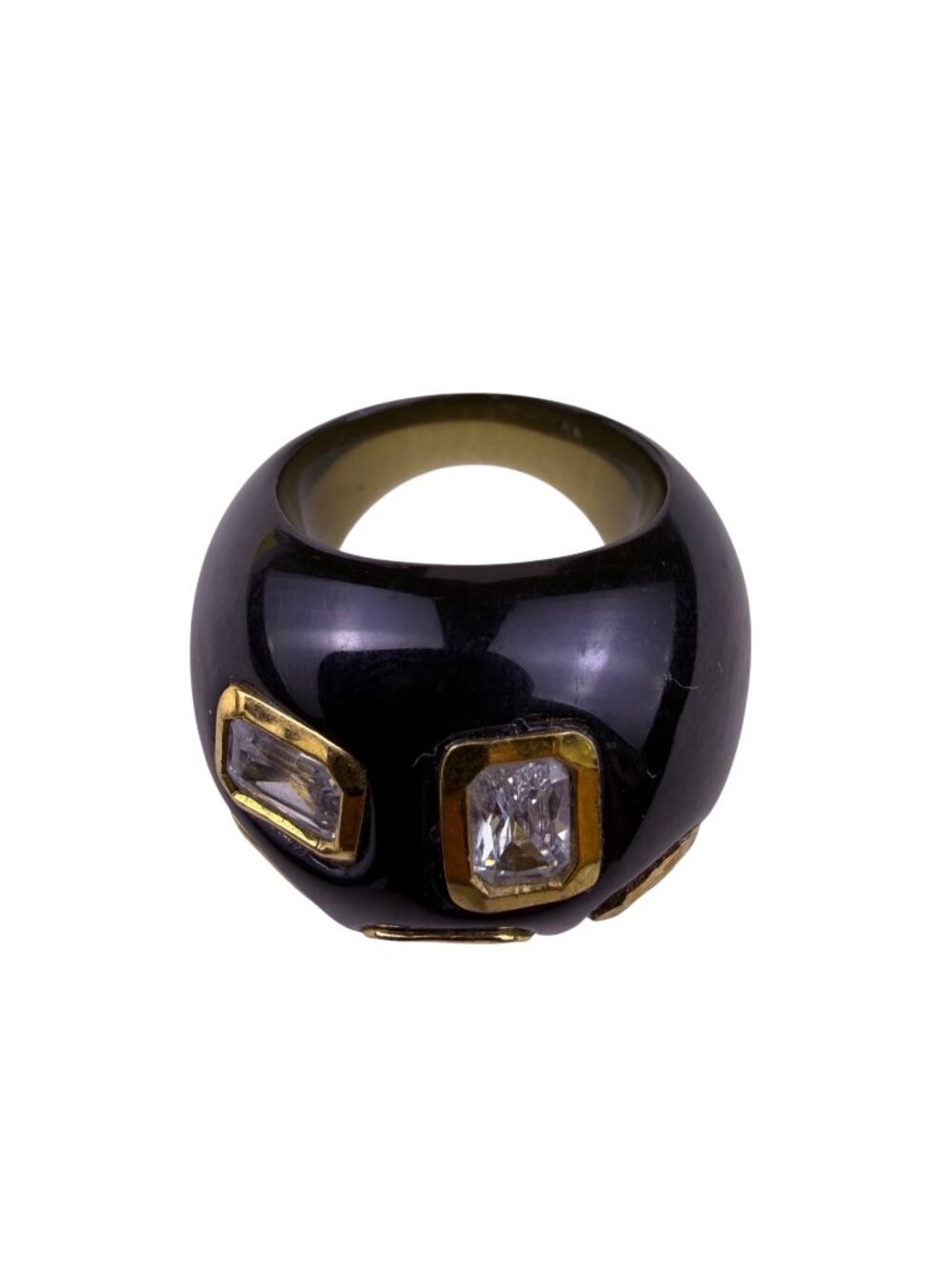Black & Gold Tone Contemporary Resin Statement Ring Geometric Clear Stone  Sz 7